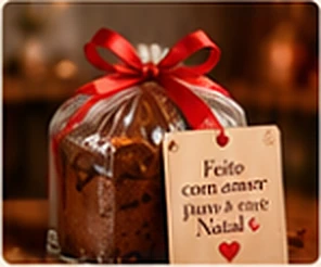 Chocotone embalado para entrega com etiqueta de Natal